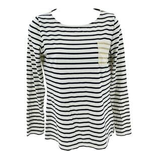 Boden Navy White Stripe Front Metallic Gold Stripe Back Long Sleeve T-Shirt 2 XS